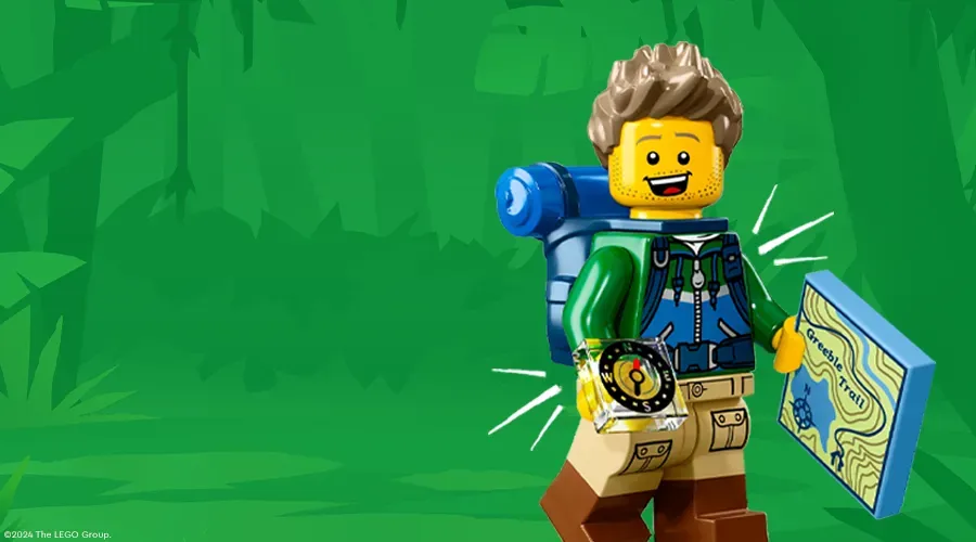 LEGO Scout with map for Scout Appreciation Month at LEGOLAND Discovery Center New Jersey.
