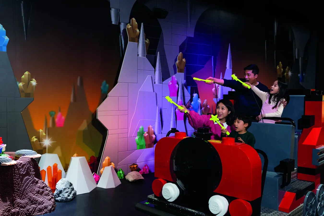 Family riding Imagination Express at LEGOLAND Discovery Center New Jersey during spring break